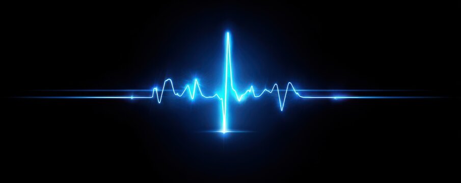 Vibrant Blue Pulse Waveform Displaying Healthy Heartbeat on Black Background for Medical, Technology and Science Related Visuals and Concepts