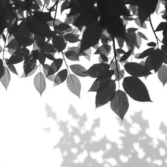 shadow overlay effect. Gray shadow of leaves isolated on white background. Plant foliage leaf shadow light effect. Mockup Blurred tree branch shadow. Ideal for summer spring design elements PNG