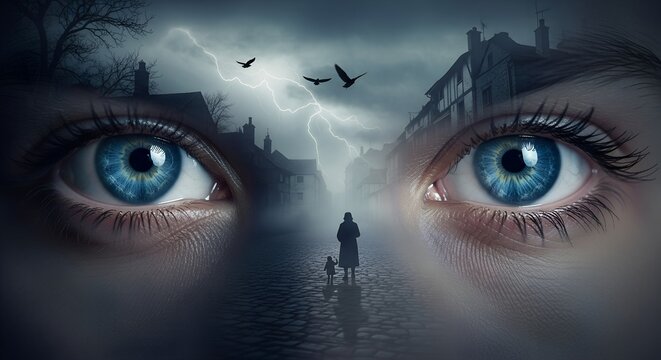 Storytelling Eyes that hide a story  within them looking into them reveals scenes or events