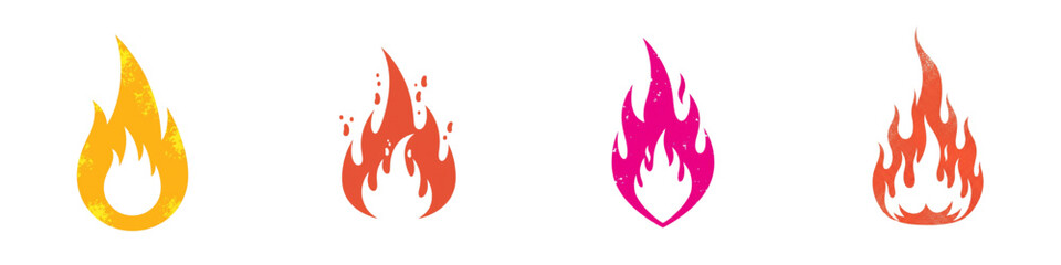 Colorful flames in various styles and designs for graphic use  