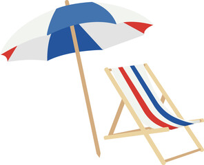 Obraz premium Beach Chair, Parasol, 4th of July, Summer Vacation, Red white and blue