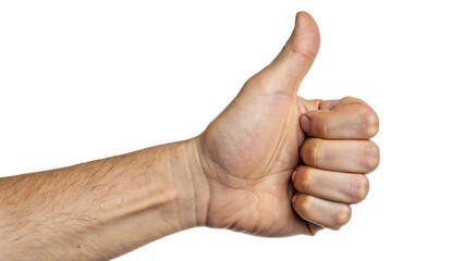 A mans hand gives a thumbs up gesture, isolated on transparent background