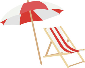 Fototapeta premium Beach Chair, Parasol, 4th of July, Summer Vacation, Red white and blue