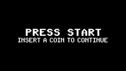 Pixelated 'Press Start' and 'Insert A Coin' Arcade Game Screen - Powered by Adobe