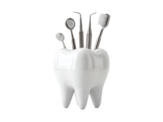 White tooth holder with dental tools for clinic or dental education concept  isolated on transparent background png