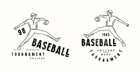 Emblem for baseball game. Thin line style graphic design for t-shirt. Black print on white background