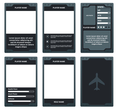 complete game card template with air force military theme and gray and black color combination, for ui game, trading card game, and player collection card purposes. available with eps 10 file