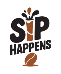 Coffee Cup Vector Typography T-shirt, Coffee Lover Mug Caffeine Silhouette Graphic Design Template