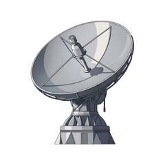 Satelite Dish antenna sits against a dark background, depicted in a digital illustration style, suitable for space exploration themes.