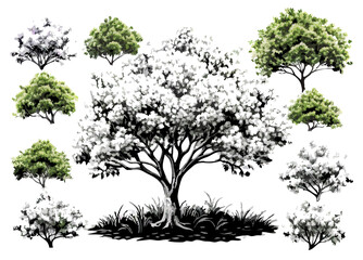 Obraz premium Hand-drawn Tree Illustrations: Various Styles & Sizes