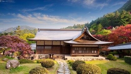 Obraz premium traditional japanese house in serene countryside