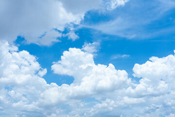 Vivid Blue Sky with Fluffy White Cumulus Clouds Scenic Summer Day Cloudscape