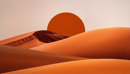 abstract contemporary aesthetic background landscape with desert and sun earth tones burnt orange terracotta colors boho wall decor mid century modern minimalist art print