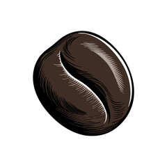Roasted Coffee Bean, Dark Brown, Detailed Illustration