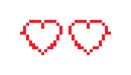Two red pixel hearts provide a retro game feel. ideal for nostalgic or playful digital designs.