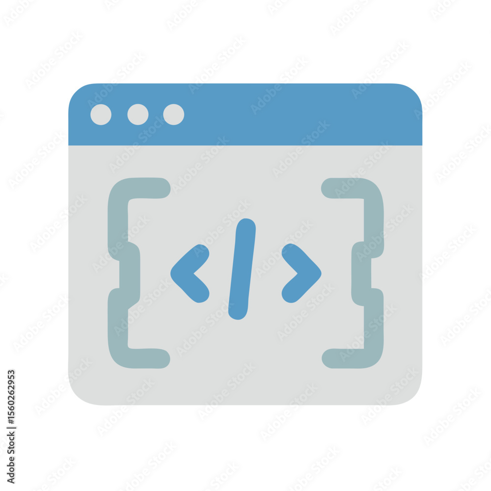Poster flat style code symbol with bracket and arrow in a browser window icon