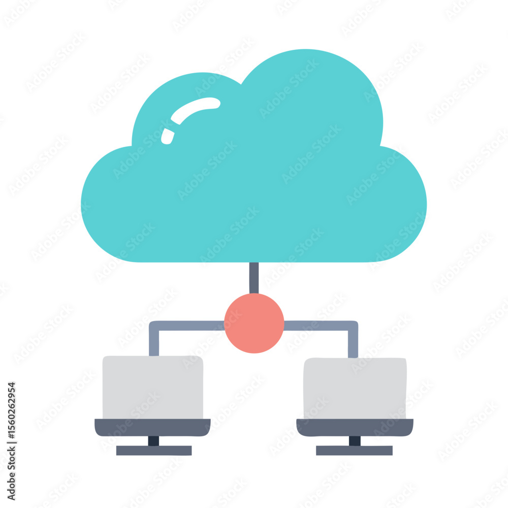 Fototapete Flat Style Cloud Network Communication Concept with Connected Computer Icon