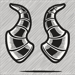 Pair of Black and White Engraved Horns Illustration