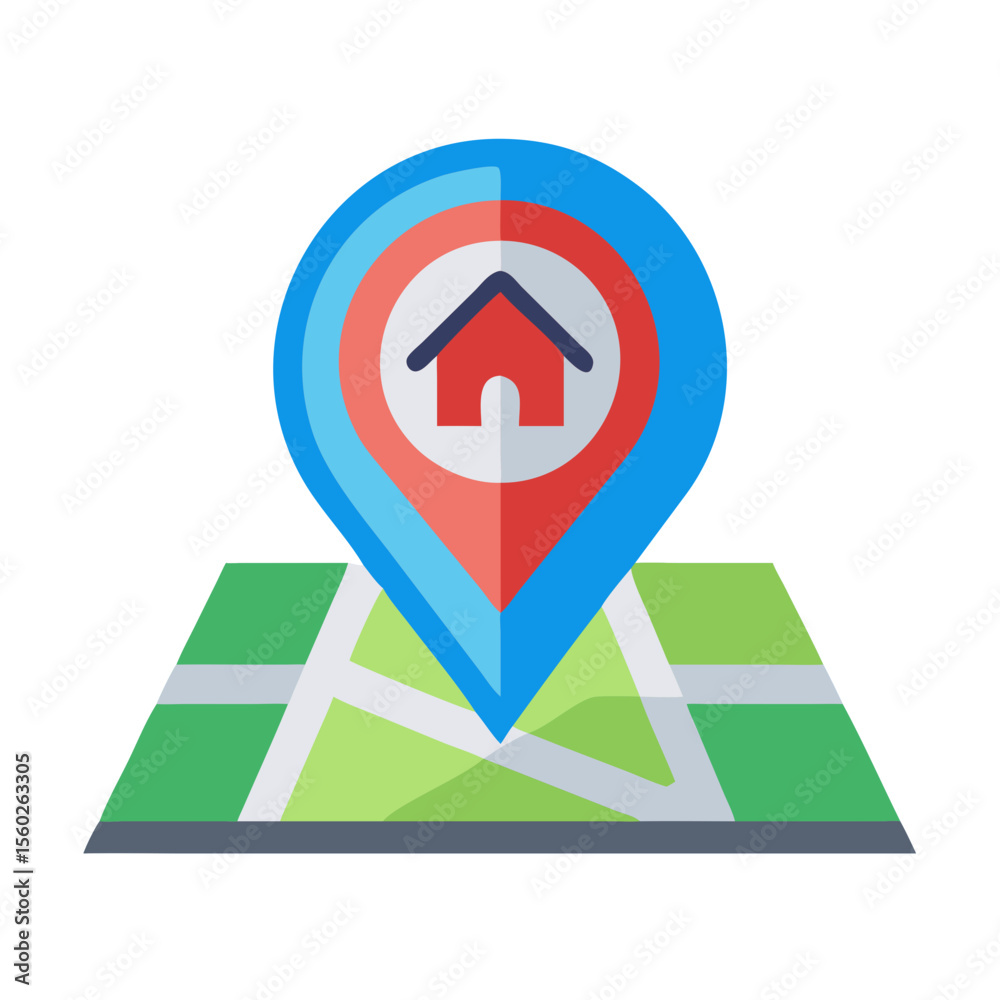 Poster flat illustration map pointer with house location navigation icon element