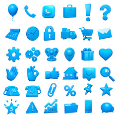 set of 3D different blue icons for business and applications
