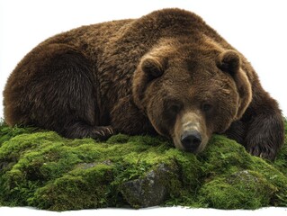 Obraz premium High Resolution Image of a Brown Bear Resting on Green Moss