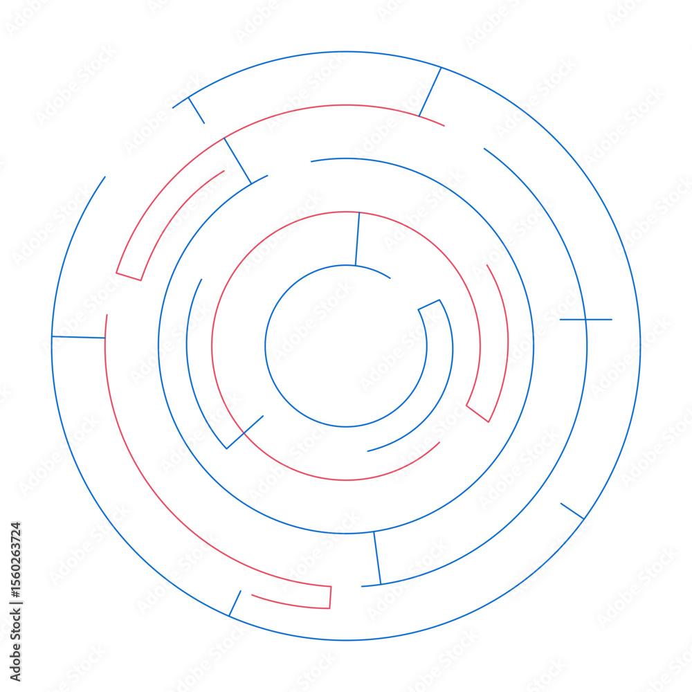 Poster circular maze puzzle with paths 2d cartoon object. logic game. complexity, problem-solving. complex 