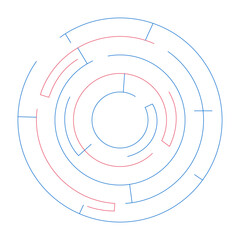 Circular maze puzzle with paths 2D cartoon object. Logic game. Complexity, problem-solving. Complex route. Labyrinth circle isolated element flat vector clip art on white. Spot illustration
