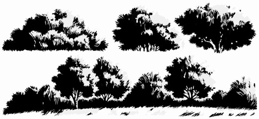 Silhouette Collection: Diverse Tree & Bush Shapes
