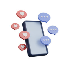 Smartphone for social media icon on transparent background, Online Social media communication platform concept. Digital Business, Marketing, Data Analysis. Phone device Mockup. 3d render illustration