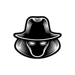 Mysterious Figure in Fedora Hat: Black and White Illustration
