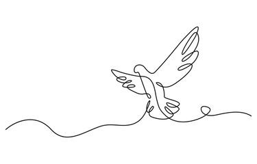 continuous line drawing dove olive branch peace symbol colored - PNG image with transparent background