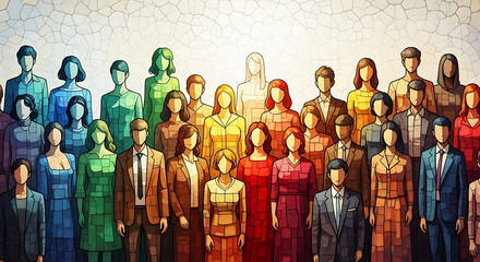 Group of stylized business people representing diversity and professionalism in artwork