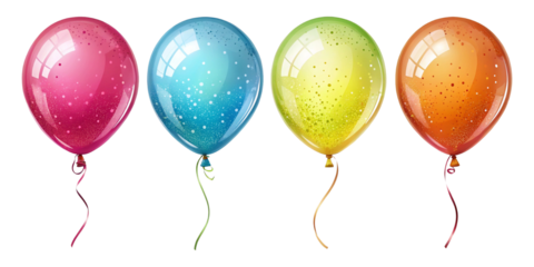 Colorful dotted party balloons PNG with pink, teal, yellow, green and orange balloons in transparent background for festive projects