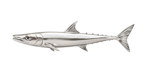 Silver Metallic Fish Sculpture. Artistic Representation Of Marine Life Isolated On Transparent Background