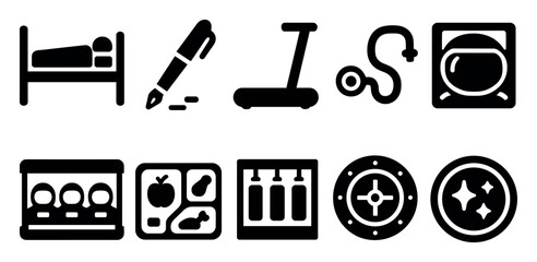 Fototapeta premium Healthcare solid icon set. medical, hospital tools and equipment solid collection