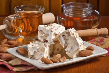Almond nougat with tea
