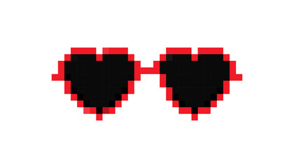 Fototapeta premium Heart shaped sunglasses in 8 bit pixel art style, ideal for retro and nostalgic themed designs.