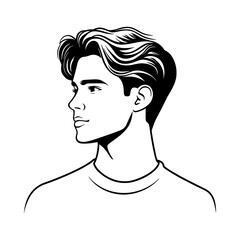 Young man portrait with trendy haircut. Beautiful portrait hipster boy, single black line icon on white background