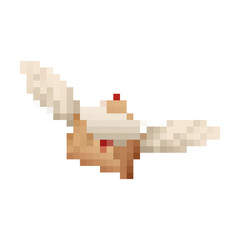 Nostalgic pixel envelope with wings symbolizes communication and adds a retro touch to messages.