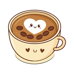  Coffee Cup Heart Symbol love flat illustration with heart outline and flat Vector Design