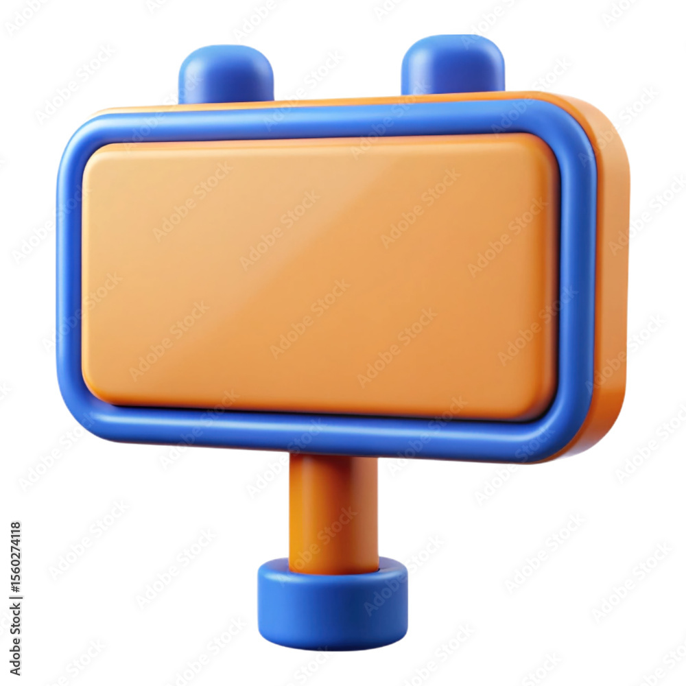 Fototapete cartoonish 3 d rendered signpost with orange rectangular sign blue border and base with blue rounded