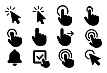 Fototapeta premium User interface solid icon set. click, tap, cursor, touch symbols in solid style