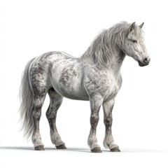 Fototapeta premium Majestic Grey Dapple Horse Standing Isolated on White Background A Stunning Image of a Powerful Draft Breed Horse