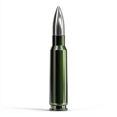 Single Military Bullet Cartridge Green Olive Drab Metal Close up Studio Shot