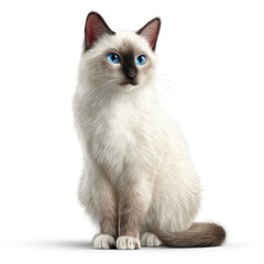 Adorable Balinese Kitten Sitting Pretty A Stunning Portrait of a Fluffy White Cat with Striking Blue Eyes