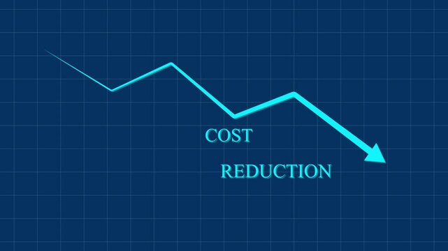 Cost Reduction concept Animation Showing Corporate Efficiency in Saving Expenses and Optimizing Company Resources on a grid and blue background 