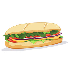 Flat 2D Banh Mi illustration, vector graphic in icon style, on white background
