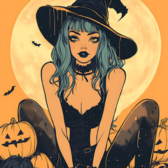 halloween witch with pumpkin
