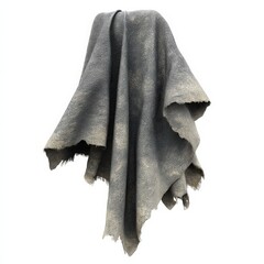 Grey Ragged Fabric Drape Studio Shot Isolated White Background Texture