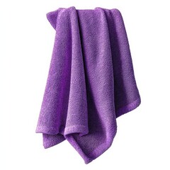 Soft Purple Terrycloth Towel Hanging Isolated on White Background Perfect for Bathroom or Spa Designs